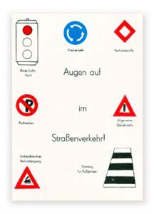 Historische Verkehrszeichen – Postkarte „Augen auf im Straßenverkehr“